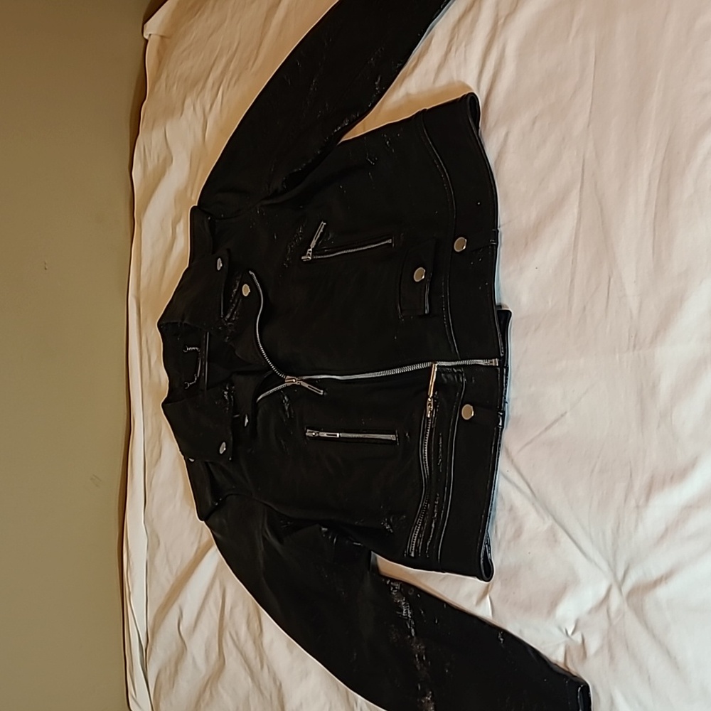 Elie Tahari Black Crackled Leather Motorcycle Jacket Sz. S. NWT